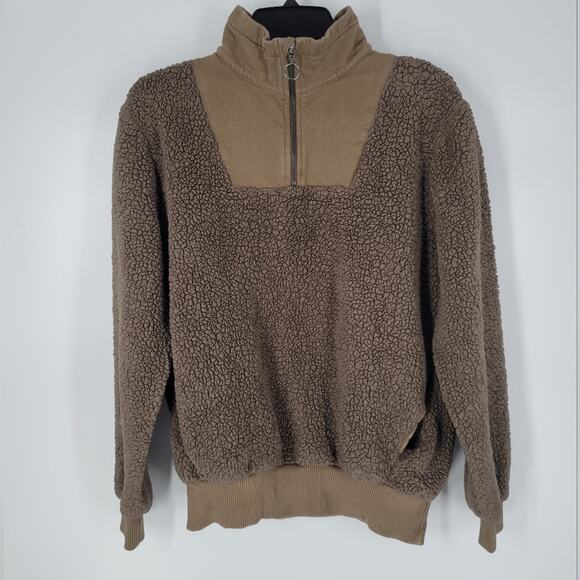 Sweaty Betty Brown Faux Sheerling Teddy Quarter Zip Jacket M - Picture 2 of 9